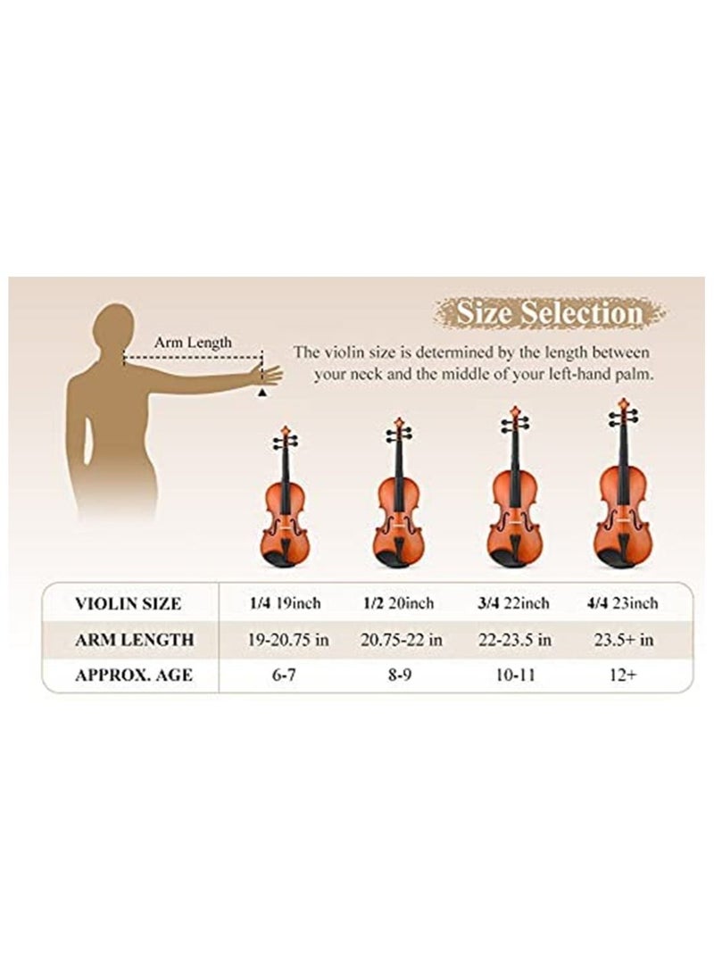 Mike Music 3/4 Violin Set Full Size Fiddle for Beginners Students with Hard Case, Rosin, Bow, and Extra 1st Strings (3/4)  - Image 5