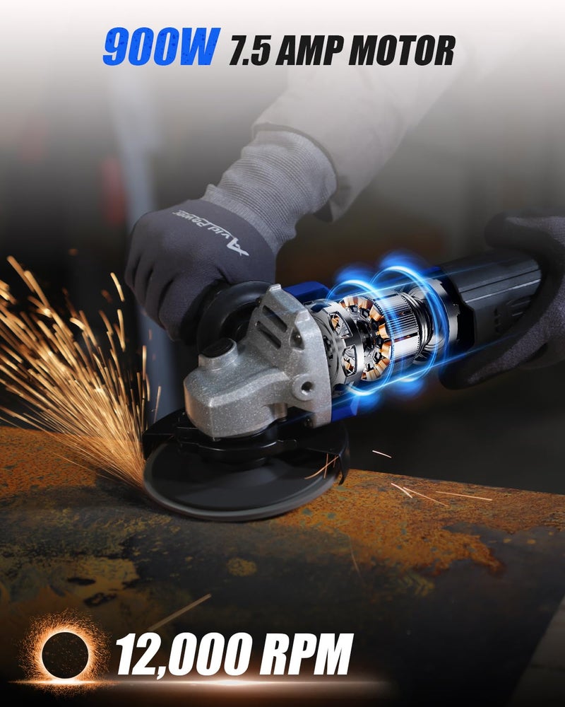 AVID POWER Angle Grinder, 7.5-Amp 4-1/2 inch Electric Grinder Power Tools with Grinding Wheels, Cutting Wheels, Flap Disc and Auxiliary Handle for Cutting, Grinding, Polishing and Rust Removal - Blue - Image 2