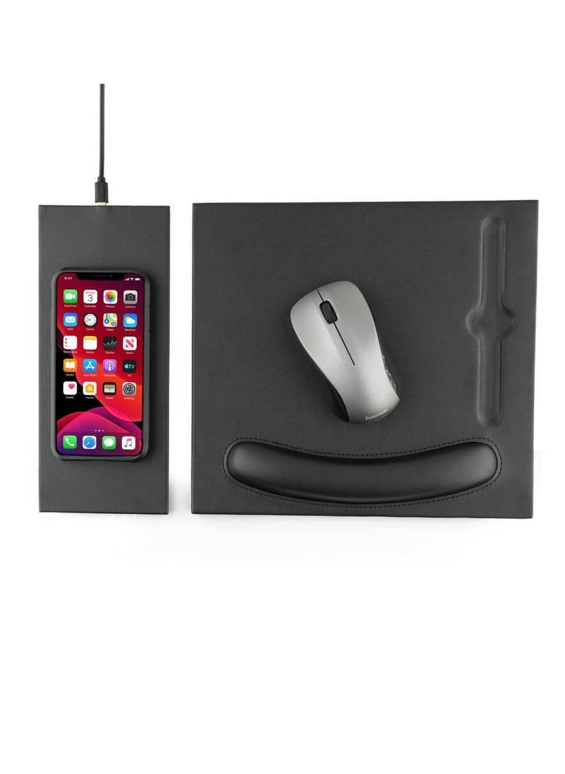 Memorii Mouse pad with wrist support | 2-in-1 mousepad with detachable and attachable 10W wireless charger pad, tech gift for men, boss, office corporate gifts (Black)  - Image 1