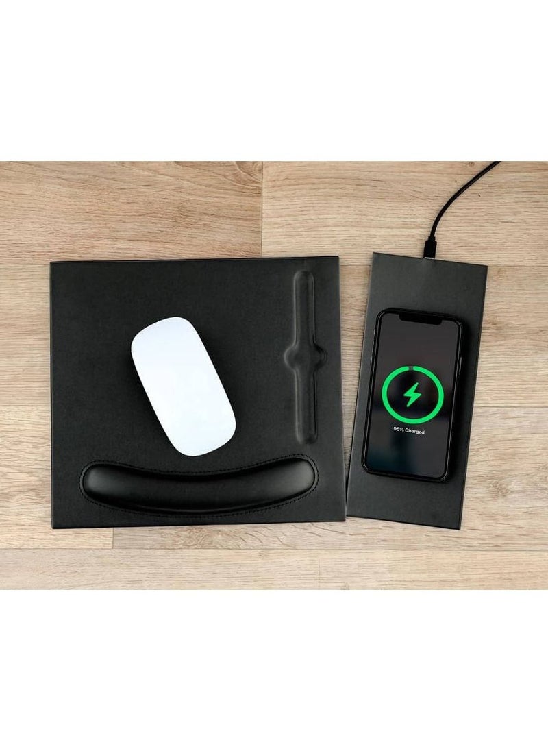 Memorii Mouse pad with wrist support | 2-in-1 mousepad with detachable and attachable 10W wireless charger pad, tech gift for men, boss, office corporate gifts (Black)  - Image 3