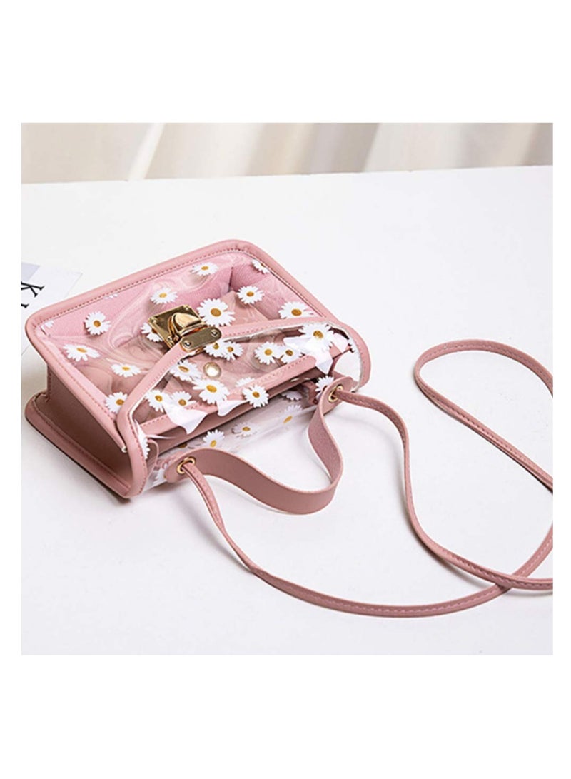Chic Daisy Floral Crossbody Bag for Women, Stylish Clear Handbag with Chain, Perfect Gift for Girls and Women in Pink - Image 4