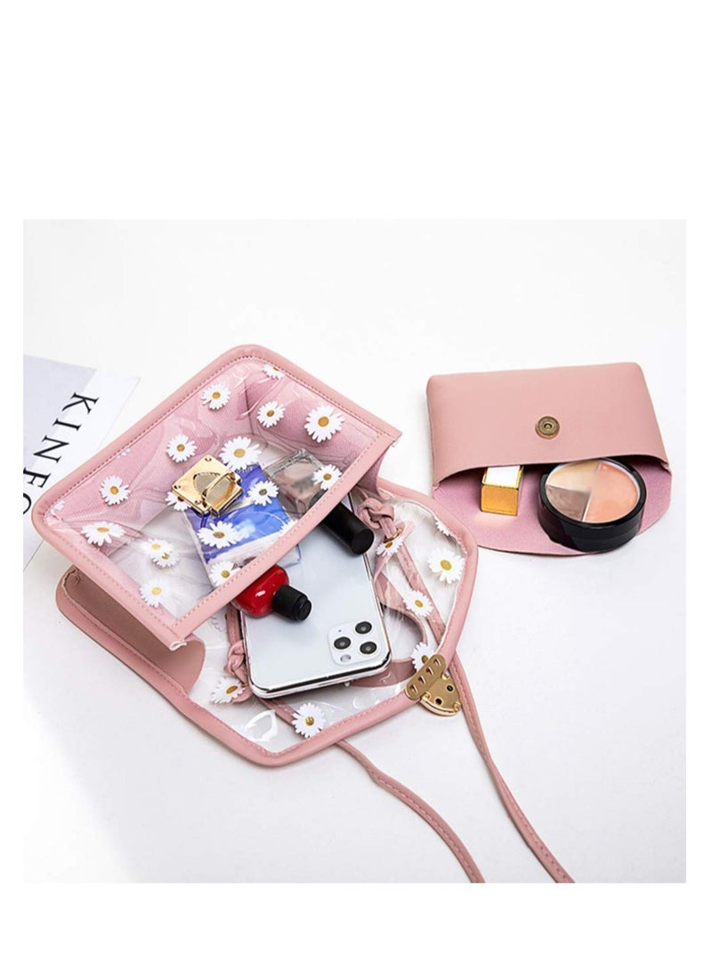Chic Daisy Floral Crossbody Bag for Women, Stylish Clear Handbag with Chain, Perfect Gift for Girls and Women in Pink - Image 5