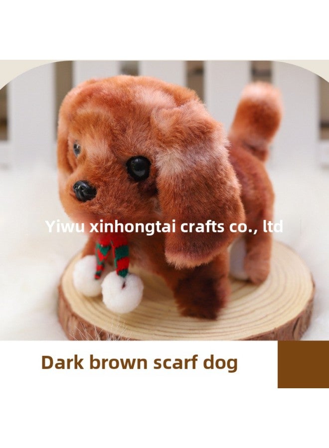 Electric Dog Plush Simulation Robot Dog 1-3 Puppy Kitten Stall Children's Toys Electronic Pet Stall Wholesale-Color:Scarf Dog Dark Brown (scarf Is Random) - Image 1