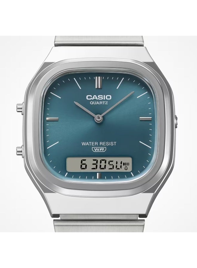CASIO Vintage Analog-Digital Quartz AQ‑240E‑3ADF Unisex Watch, 40.9 mm Teal Dial, Chrome-Plated Resin Case & Stainless Steel Bracelet, 50 m WR - Image 4