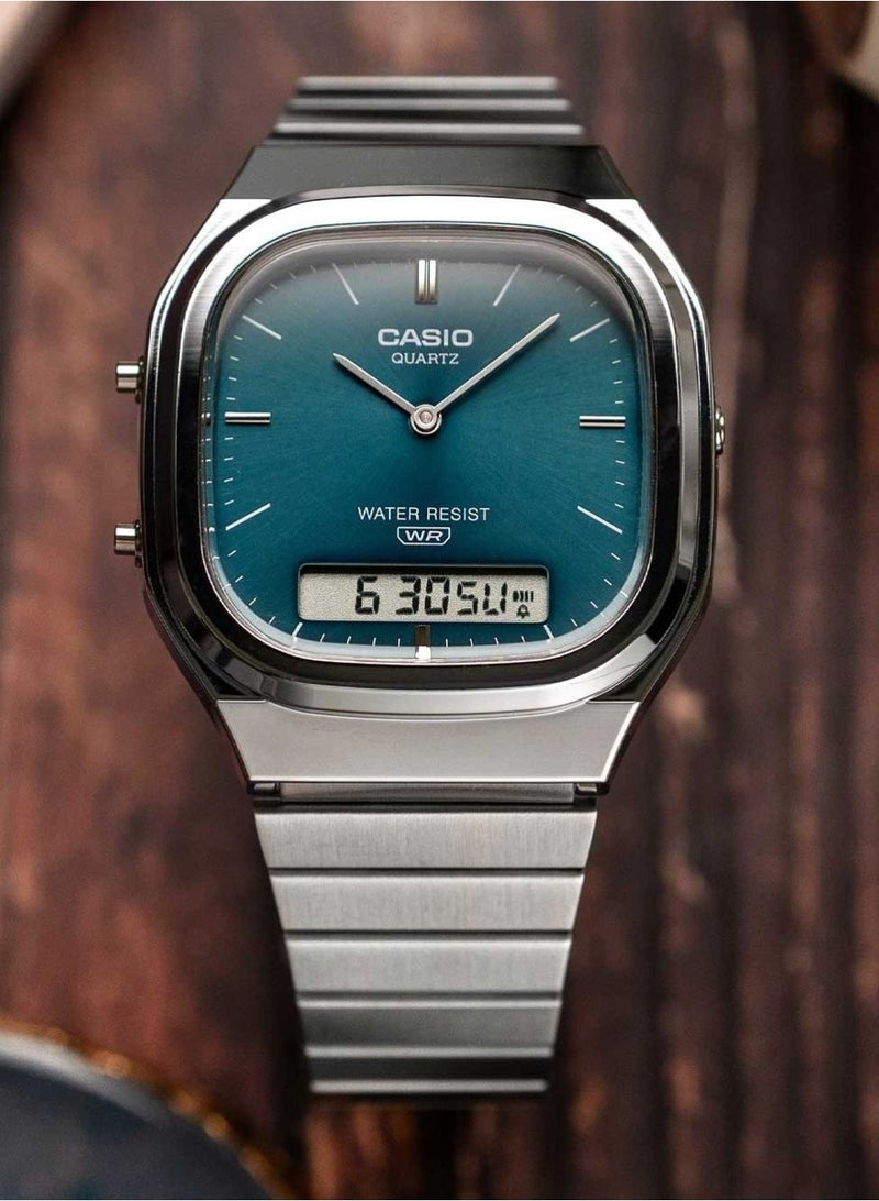 CASIO Vintage Analog-Digital Quartz AQ‑240E‑3ADF Unisex Watch, 40.9 mm Teal Dial, Chrome-Plated Resin Case & Stainless Steel Bracelet, 50 m WR - Image 1