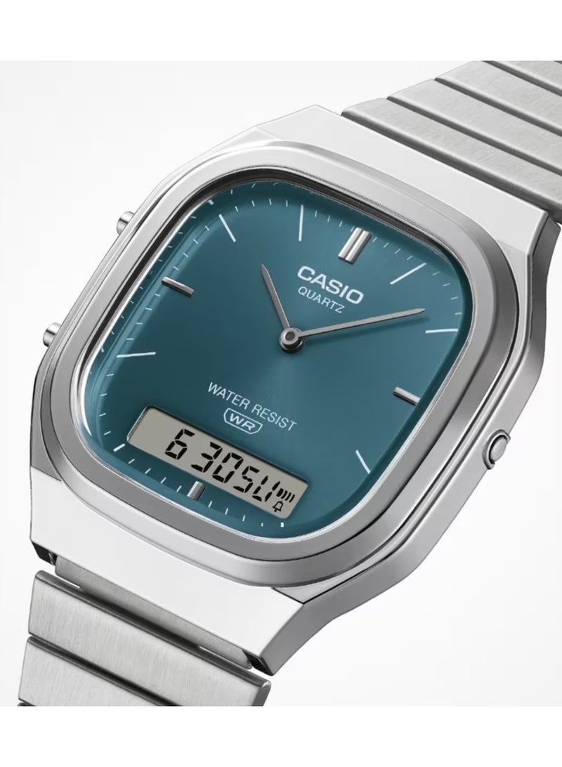 CASIO Vintage Analog-Digital Quartz AQ‑240E‑3ADF Unisex Watch, 40.9 mm Teal Dial, Chrome-Plated Resin Case & Stainless Steel Bracelet, 50 m WR - Image 2