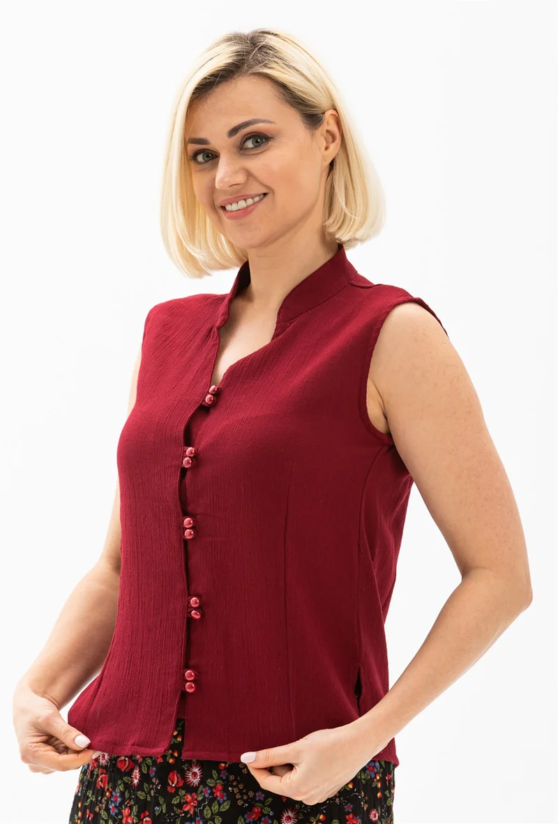 اليش شيل بيزي Sleeveless Şile Cloth Desire Blouse Claret Red Brd