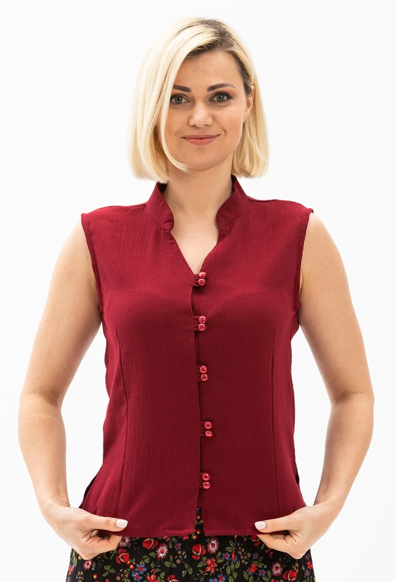 اليش شيل بيزي Sleeveless Şile Cloth Desire Blouse Claret Red Brd