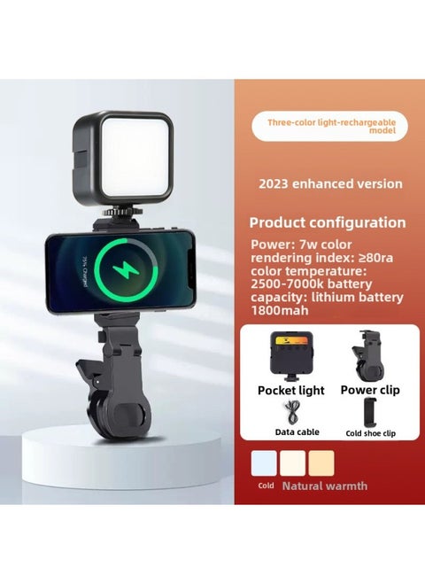 Mobile Phone Live Photo Lighting SLR Camera Photography Pocket Fill Light Led Portable Mini RGB Full Color Light-Light Source Color:[High Edition Pocket Lamp] (Newly Upgraded Three-Color Charging Hot Boot Phone Clip Hercules)