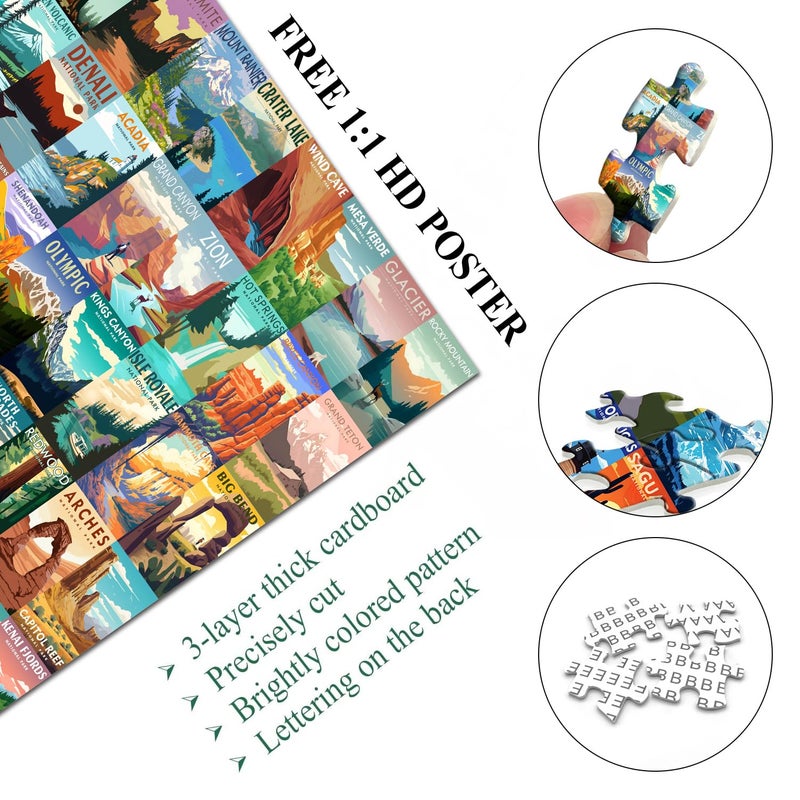 PICKFORU National Parks Puzzle for Adults 1000 Pieces, Travel Poster Landscape Puzzle Including Zion Yellowstone Yosemite, Nature Jigsaw Puzzles Scenery Mountain Scene - Image 4