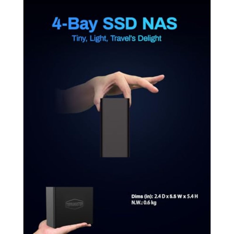 4-Bay All-Flash NAS for photo/video/large-file management, aluminum chassis, black, compact quiet high-speed storage with 5GbE and four M.2 NVMe SSDs - Image 3