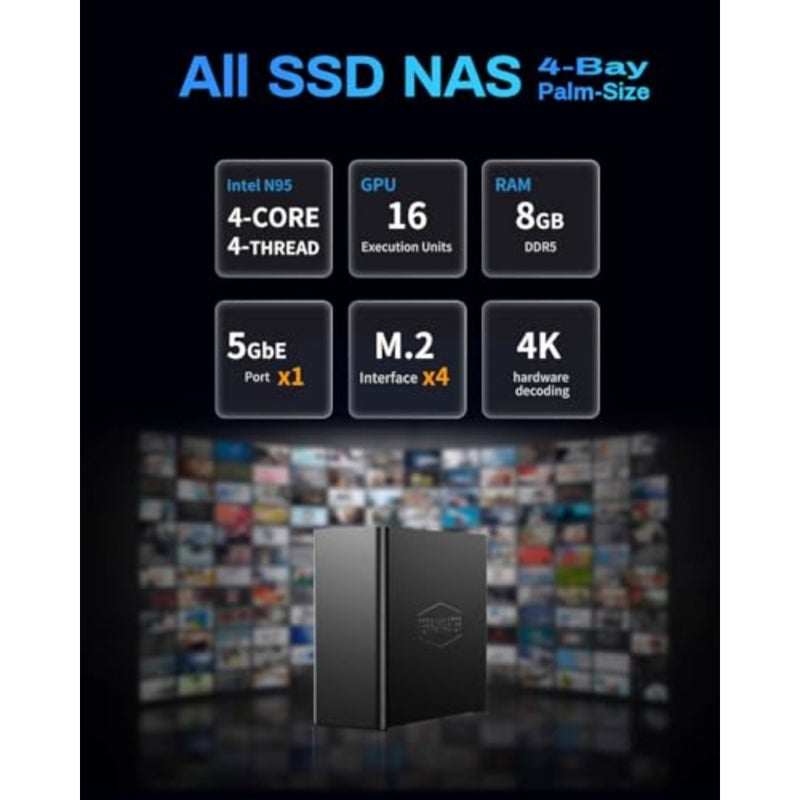4-Bay All-Flash NAS for photo/video/large-file management, aluminum chassis, black, compact quiet high-speed storage with 5GbE and four M.2 NVMe SSDs - Image 2