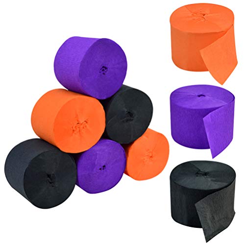 jiebor Crepe Paper Streamers for Halloween Black Orange Purple Crepe Paper Roll Halloween Party Room Wall Decor, 9 Rolls 738 Ft - Image 1