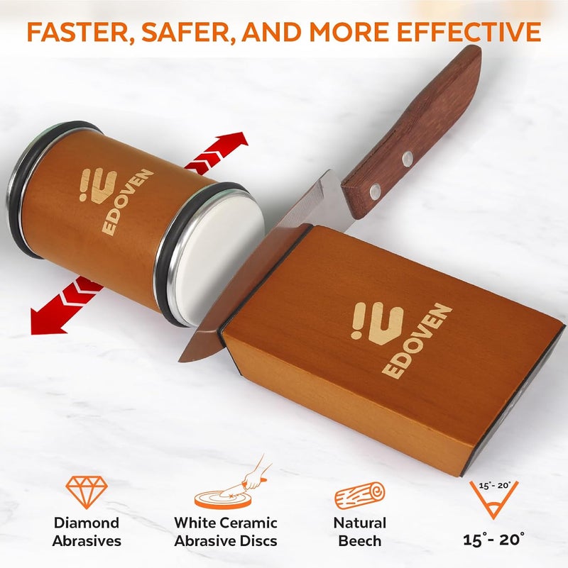 EDOVEN Rolling Knife Sharpener Kit - Beech Wood Magnetic Rolling Sharpener for Knives with 15 & 20 Degree Angles - Elegant Gift for Chefs & Cooks - Knife Sharpening Kit for Kitchen & Pocket Knives - Image 5