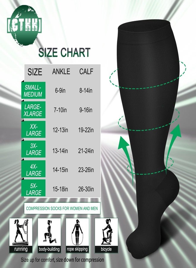 CTHH 3 Pack Wide Calf Compression Socks for Women & Men, Plus Size Knee High Stockings for Circulation Support, Black 2XL - Image 2
