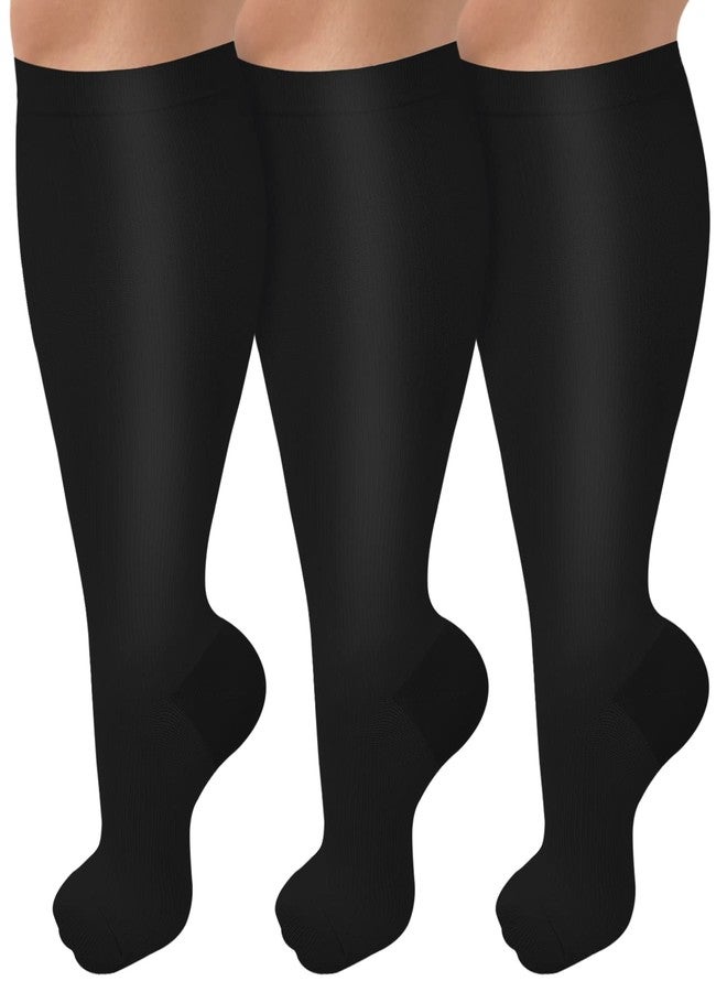 CTHH 3 Pack Wide Calf Compression Socks for Women & Men, Plus Size Knee High Stockings for Circulation Support, Black 2XL - Image 1
