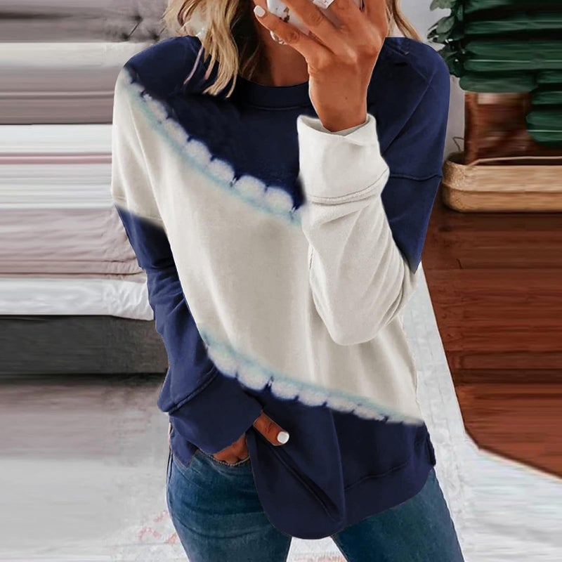 cheekyglo Womens 2022 Fall Winter Fashion Tops Casual Long Sleeve Crewneck Sweatshirt Blouse Striped Loose Soft Pullover Shirts - Image 2