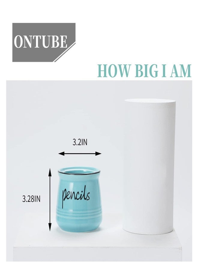 ONTUBE Porcelain Pencils Holder Stand,Ceramic Pens Holder (Turquoise) - Image 4