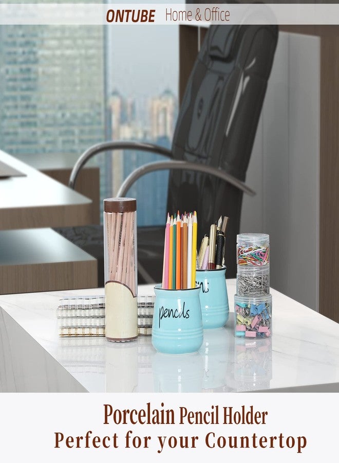 ONTUBE Porcelain Pencils Holder Stand,Ceramic Pens Holder (Turquoise) - Image 2