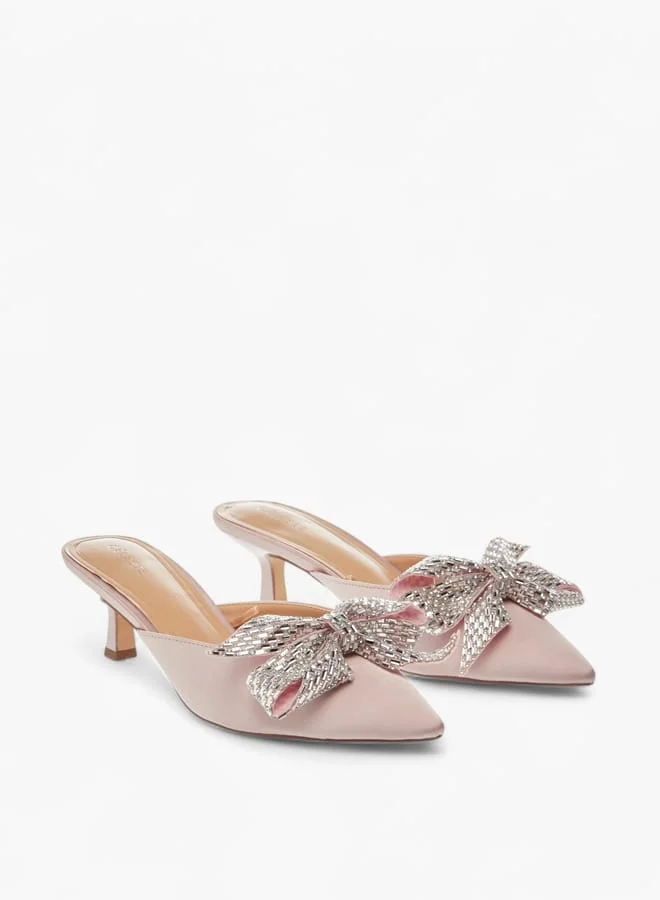 Celeste Womens Bow Embellished Slip-On Shoes With Kitten Heels