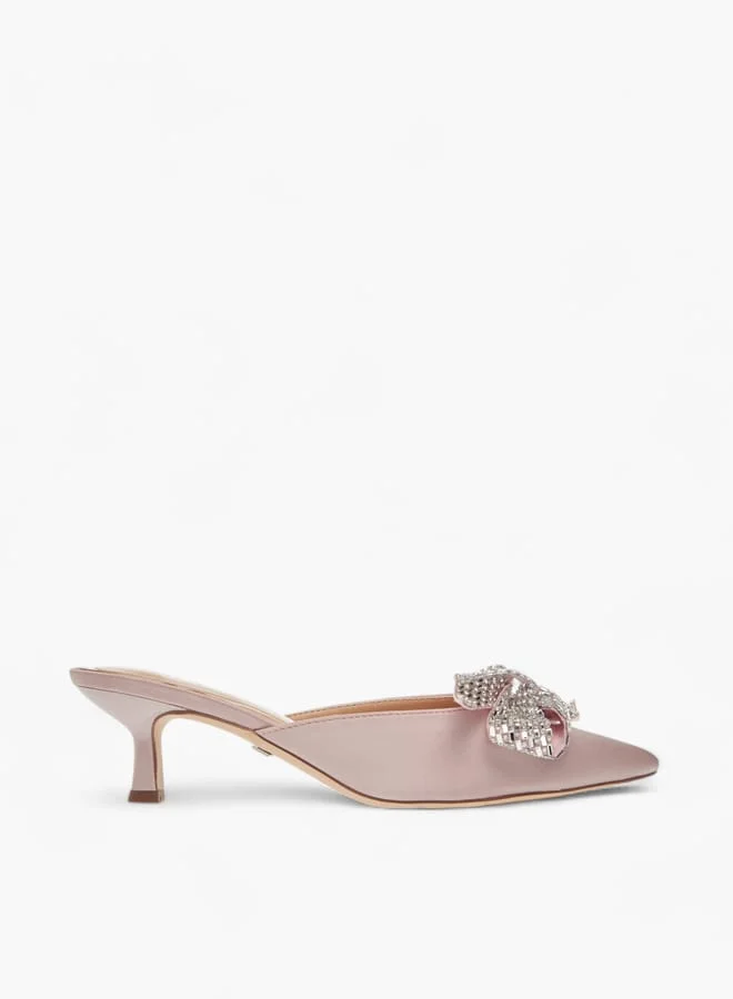 Celeste Womens Bow Embellished Slip-On Shoes With Kitten Heels