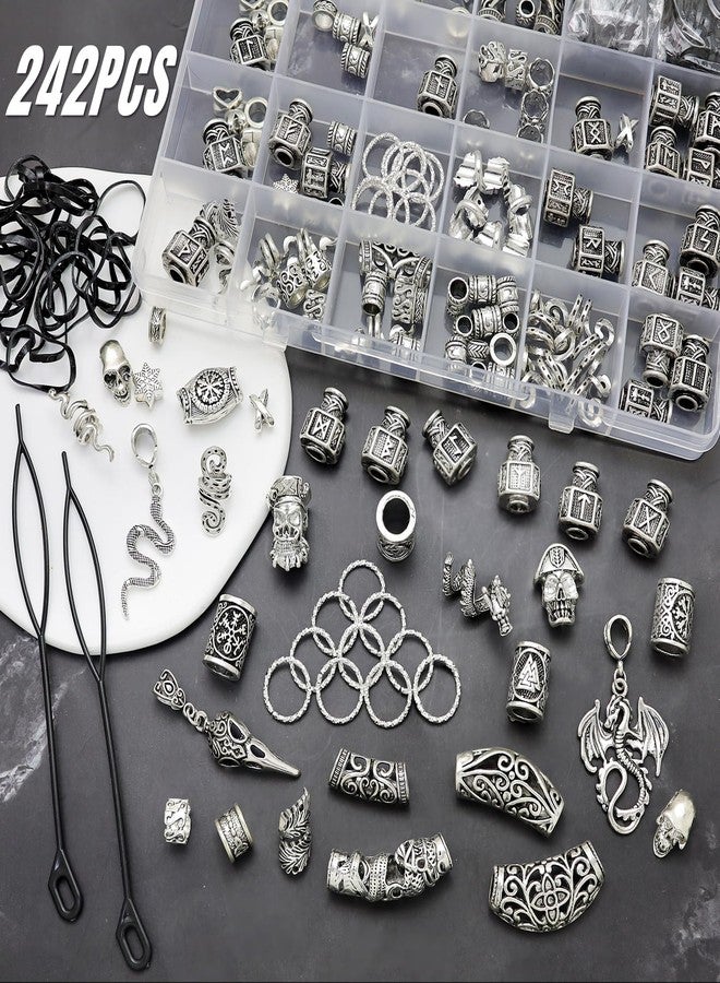 Fscwlmon 242PCS Vikings Hair Clips Jewelry for Women Men Norse Runes Tube Beads Loc Accessories Metal Braids Clip Cuffs for Dreadlock Viking Beard Hair Beads Bracelet Necklace DIY Pirate Decor Silvery - Image 5