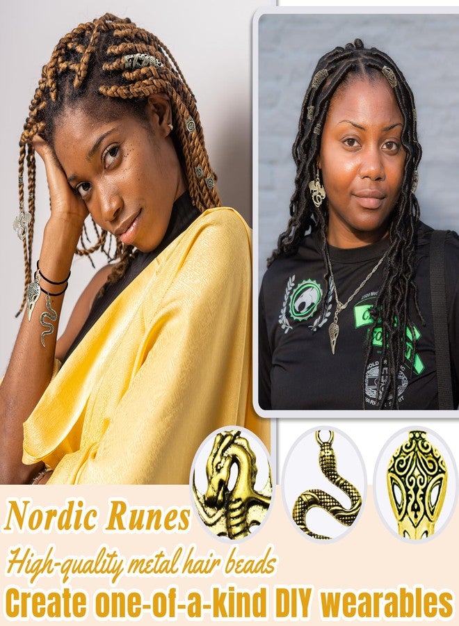 Fscwlmon 242PCS Vikings Hair Clips Jewelry for Women Men Norse Runes Tube Beads Loc Accessories Metal Braids Clip Cuffs for Dreadlock Viking Beard Hair Beads Bracelet Necklace DIY Pirate Decor Silvery - Image 2