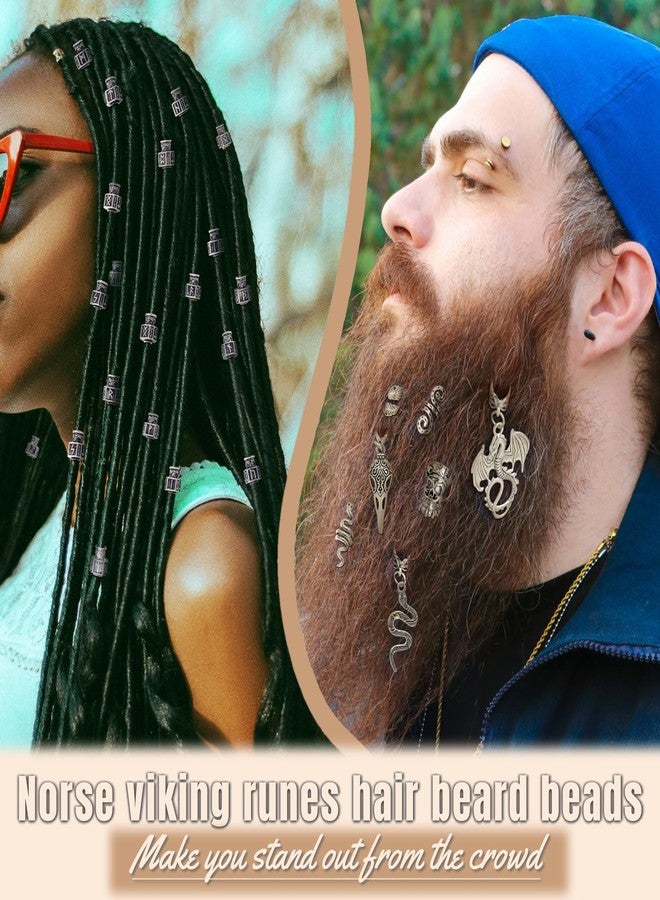 Fscwlmon 242PCS Vikings Hair Clips Jewelry for Women Men Norse Runes Tube Beads Loc Accessories Metal Braids Clip Cuffs for Dreadlock Viking Beard Hair Beads Bracelet Necklace DIY Pirate Decor Silvery - Image 4
