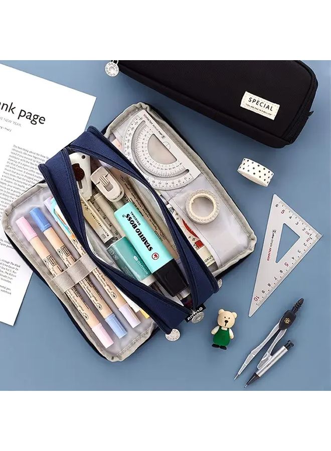Sky Blue Influencer Style Pencil Case Multi Compartment Organizer For School Office Cosmetics - Image 5