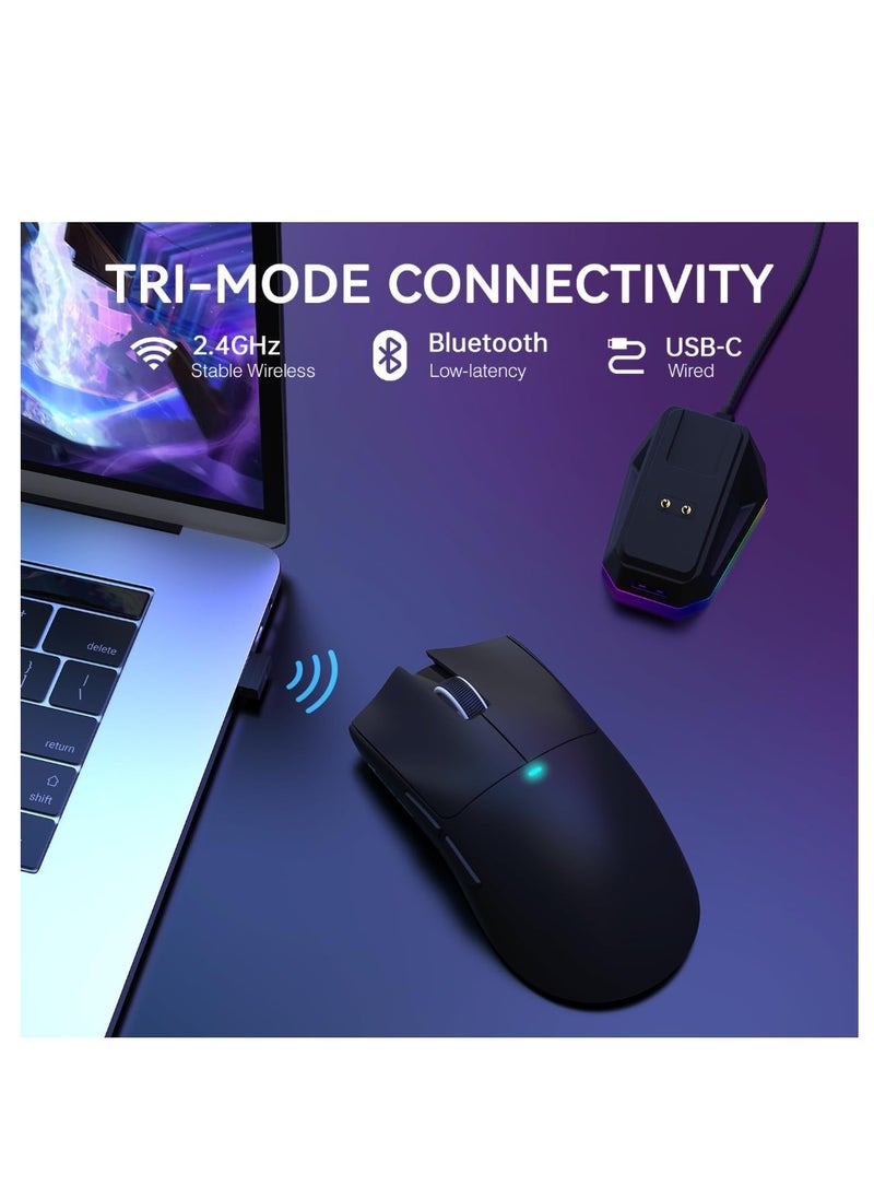 ماوس العاب لاسلكي خفيف الوزن X11 من Attack Shark مع قاعدة شحن RGB، وضع ثلاثي 2.4G/USB-C سلكي/بلوتوث، 22K DPI، مستشعر بصري PAW3311، مفتاح هويو، 5 ازرار قابلة للبرمجة للكمبيوتر/ماك (أسود)