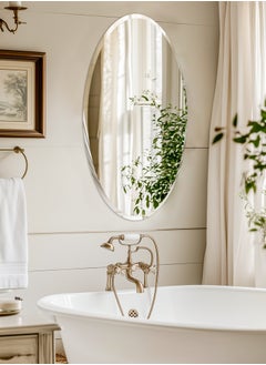 WISFOR Oval Frameless Beveled Bathroom Mirror, Horizontal or Vertical Vanity Mirror for Bathroom, Living Room & Entryway, Smooth Edge Makeup Mirror  - Image 2