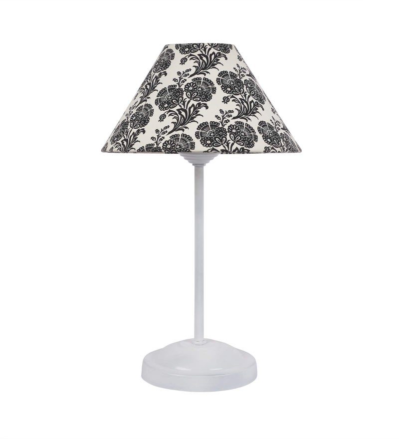 tu casa Decorative Table Lamp for Bedroom & Living Room | White Metal Base with Black & White Filigree Cotton Shade | Modern Bedside Night Lamp for Home Décor, Study, Dining & Festive Gifting - Image 4