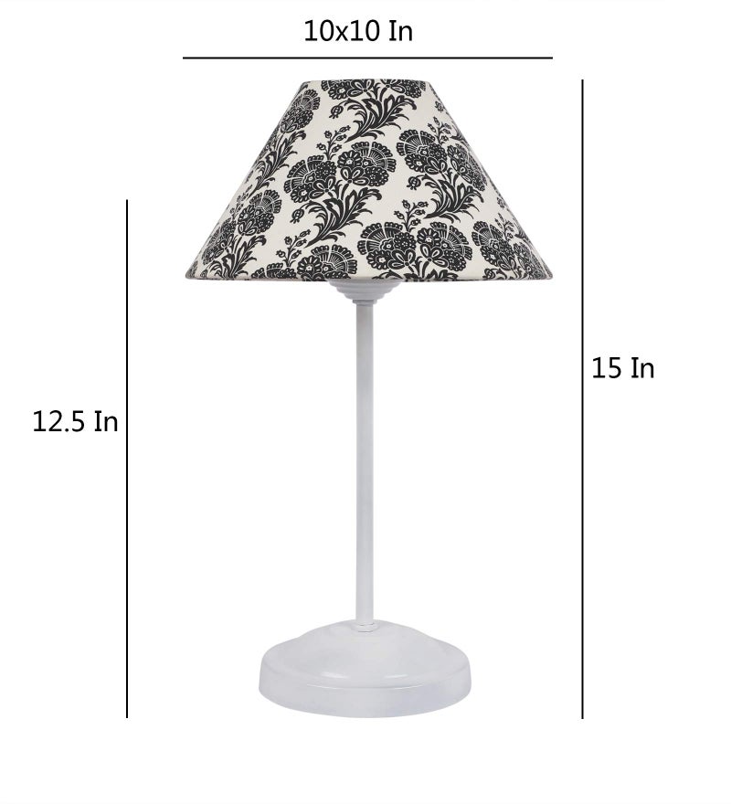 tu casa Decorative Table Lamp for Bedroom & Living Room | White Metal Base with Black & White Filigree Cotton Shade | Modern Bedside Night Lamp for Home Décor, Study, Dining & Festive Gifting - Image 5