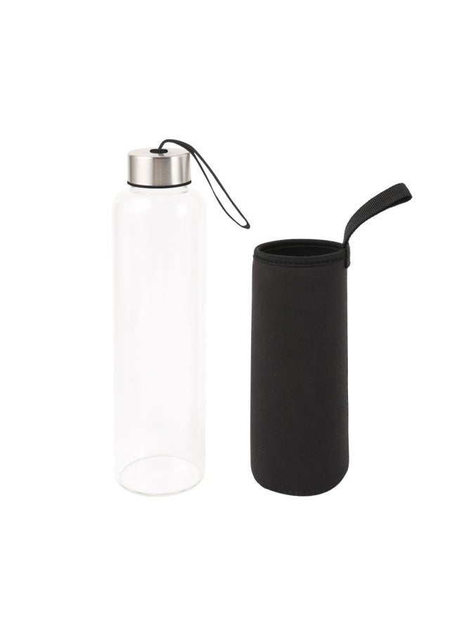 DANUBE HOME - Danube Essential Borosilicate Glass Sport Bottle with grey cloth Portable And Leak Resistant Bottle Ideal For School Home Office Travel Sport Gym Etc 600ml 6.3 x 6.3 x 23.5 Hcm - Image 1
