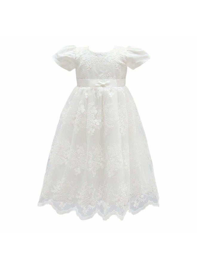 Glamulice Baby Girls Christening Baptism Dress Newborn Floral Embroidered Lace Dresses for Toddler, Off-white, 6-12 Months - Image 1