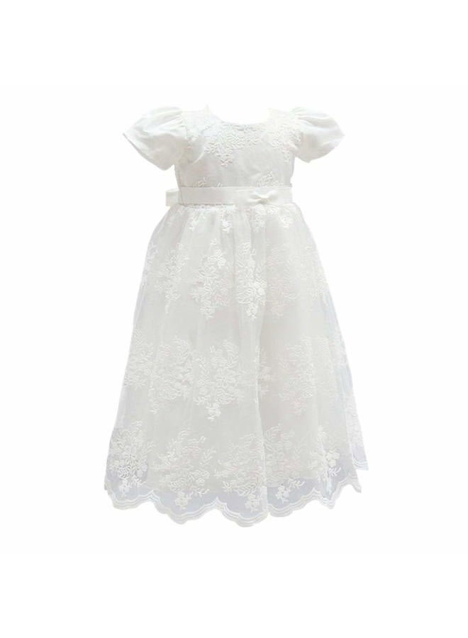 Glamulice Baby Girls Christening Baptism Dress Newborn Floral Embroidered Lace Dresses for Toddler, Off-white, 6-12 Months - Image 3