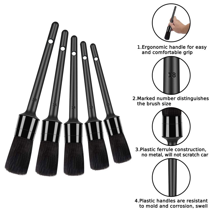 HMPLL 9pcs Auto Car Detailing Brush Set Car Interior Cleaning Kit includes 5 Soft Premium Detail Brush, 3 Wire Brush & 1 Vent Cleaning Brush for Cleaning Interior, Dashboard, Engines, Leather, Wheel - Image 3