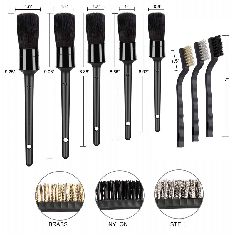 HMPLL 9pcs Auto Car Detailing Brush Set Car Interior Cleaning Kit includes 5 Soft Premium Detail Brush, 3 Wire Brush & 1 Vent Cleaning Brush for Cleaning Interior, Dashboard, Engines, Leather, Wheel - Image 5