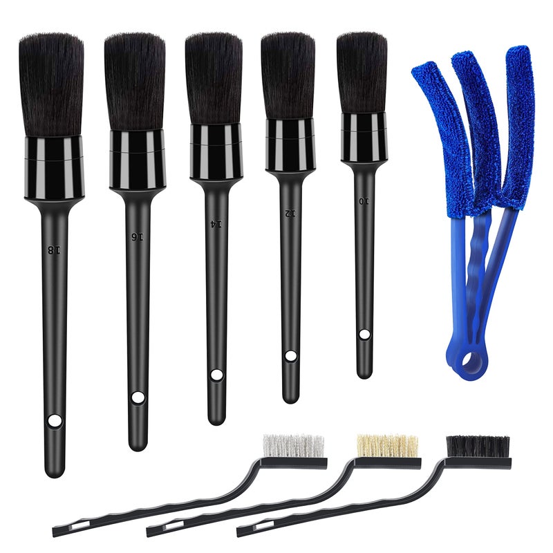 HMPLL 9pcs Auto Car Detailing Brush Set Car Interior Cleaning Kit includes 5 Soft Premium Detail Brush, 3 Wire Brush & 1 Vent Cleaning Brush for Cleaning Interior, Dashboard, Engines, Leather, Wheel - Image 1
