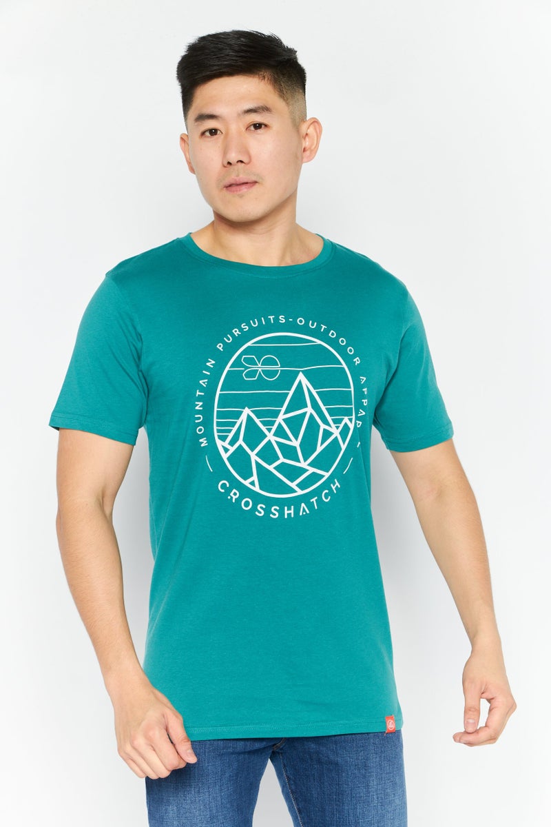 CROSSHATCH تي شيرت رجالي بأكمام قصيرة وياقة دائرية، أخضر فاتح - Image 1