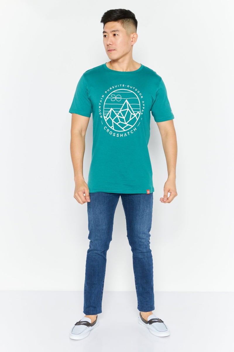 CROSSHATCH تي شيرت رجالي بأكمام قصيرة وياقة دائرية، أخضر فاتح - Image 4