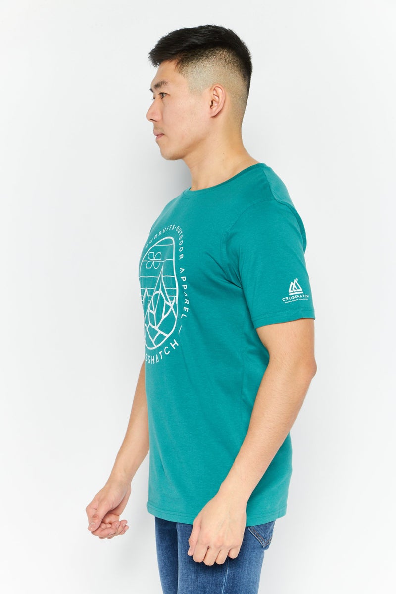 CROSSHATCH تي شيرت رجالي بأكمام قصيرة وياقة دائرية، أخضر فاتح - Image 2
