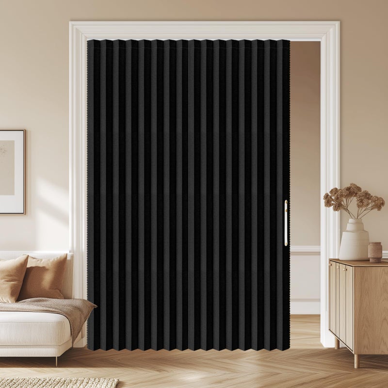 A-jazz AJAZZ 100% Blackout Sliding Door Curtains for Doorways, Accordion Doors for Doorway, Magnetic Door Curtain for Bedroom Living Room Doorway Curtain Sets Included Tracks (1 Pack, 72W x 79 L, Black) - Image 1