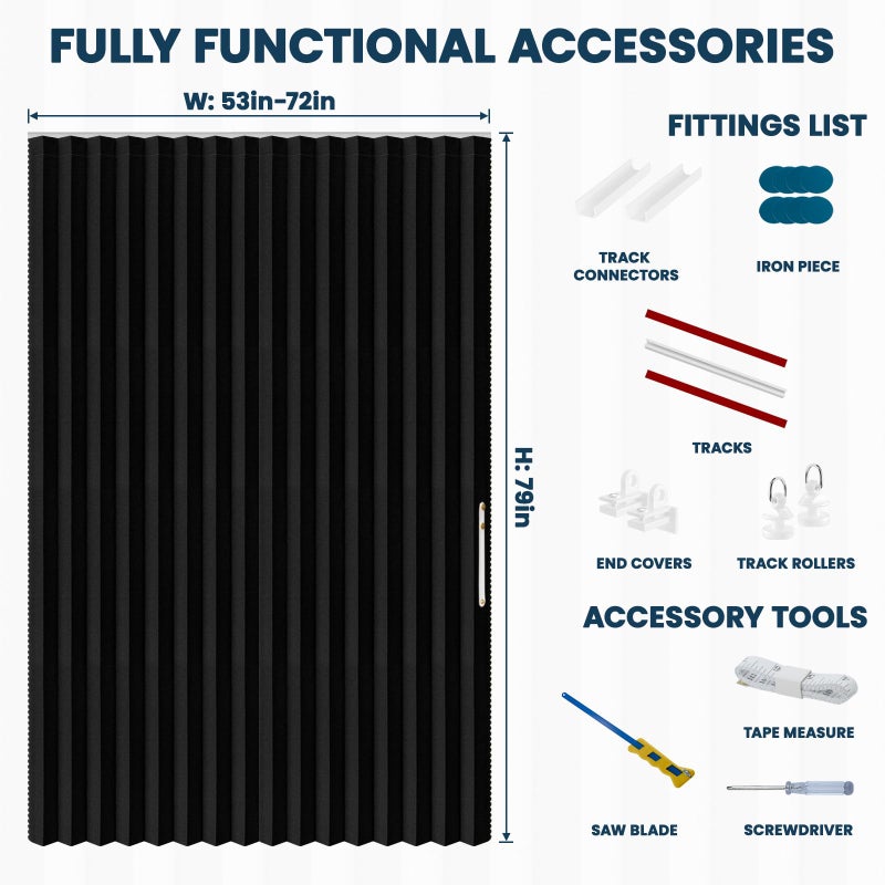 A-jazz AJAZZ 100% Blackout Sliding Door Curtains for Doorways, Accordion Doors for Doorway, Magnetic Door Curtain for Bedroom Living Room Doorway Curtain Sets Included Tracks (1 Pack, 72W x 79 L, Black) - Image 3
