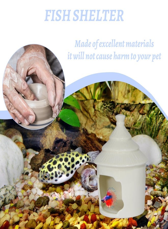 Saim Cute Aquarium Decorations Ceramic Palace Little Grass Hut Shaped Toad House, Betta Fish Tank Accessory Decor Ornament Hideout Pleco Cave for Fish Playing or Hiding - White - Image 4