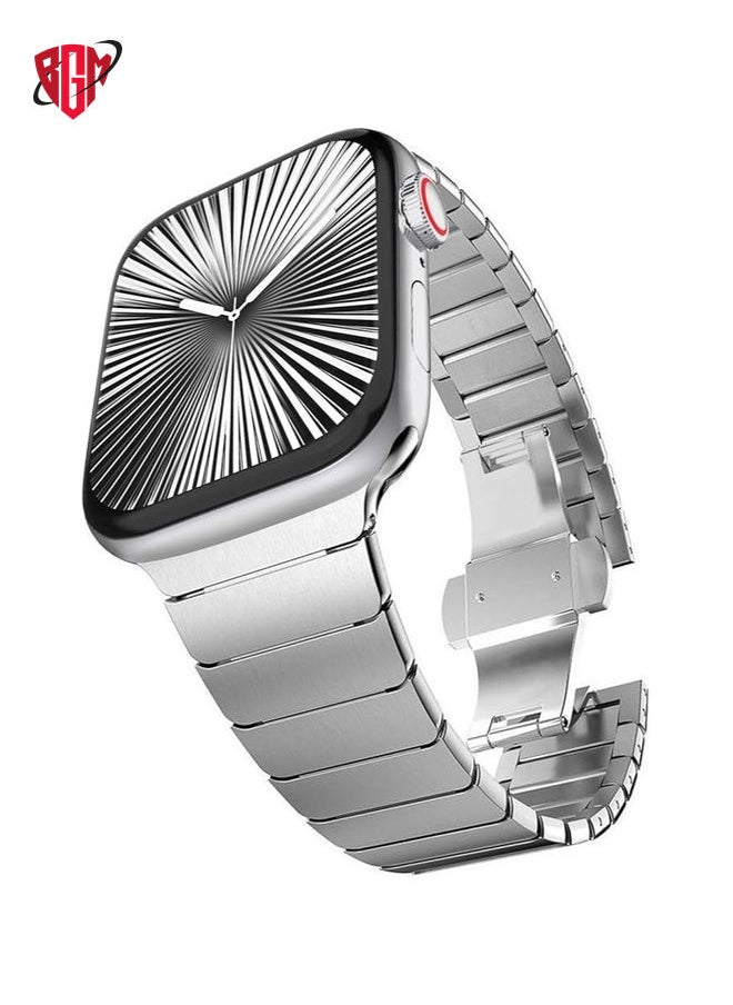 BGM - Stainless Steel Strap For iWatch 49mm 46mm 45mm 44mm 42mm, Replacement Band Compatible For Apple Watch Series Ultra 3 | Ultra 2 | Ultra | 10 9 8 7 SE 6 5 4 3 2 1 - Silver - Image 1