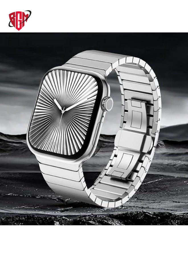 BGM - Stainless Steel Strap For iWatch 49mm 46mm 45mm 44mm 42mm, Replacement Band Compatible For Apple Watch Series Ultra 3 | Ultra 2 | Ultra | 10 9 8 7 SE 6 5 4 3 2 1 - Silver - Image 1