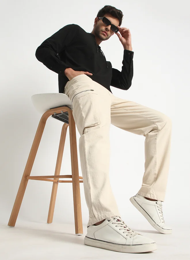 Styli Men Mid Rise Straight Fit Cargo Jeans By Bene Kleed