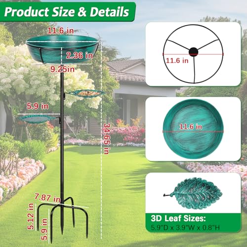 Olpchee Metal Bird Bath for Outdoor - Garden Bird Bath with Removable Bowl Heavy-Duty Base, Winter Birdbath Feeder Rust-Proof Birdbaths for Garden Yard Lawn Decor, Easy to Install(Green) - Image 5