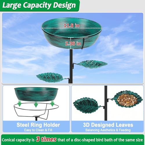 Olpchee Metal Bird Bath for Outdoor - Garden Bird Bath with Removable Bowl Heavy-Duty Base, Winter Birdbath Feeder Rust-Proof Birdbaths for Garden Yard Lawn Decor, Easy to Install(Green) - Image 3